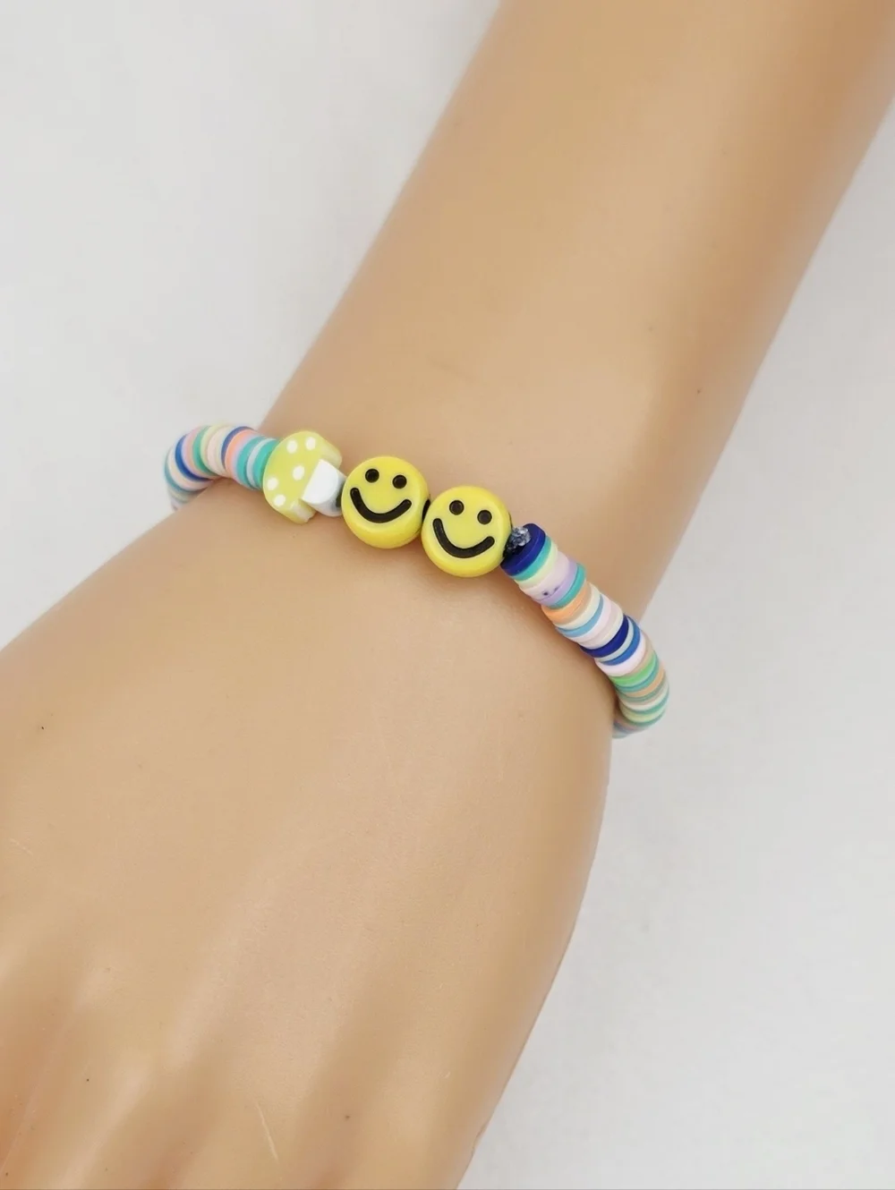 Handmade Clay Bead Multi Color Smiley Face Bracelet